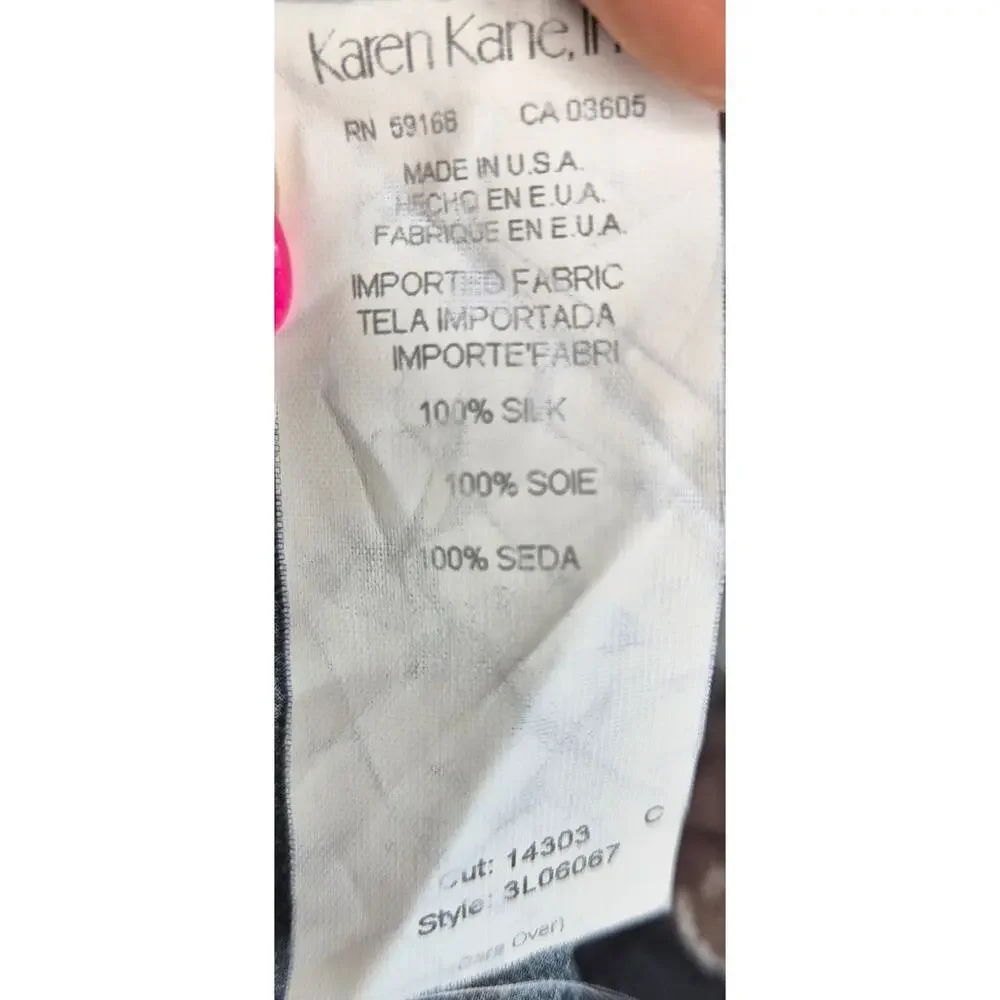 NWT Karen Kane 100% Silk Misty Tunic Blouse M Sheer Floral Grey Blue V-Neck Boho